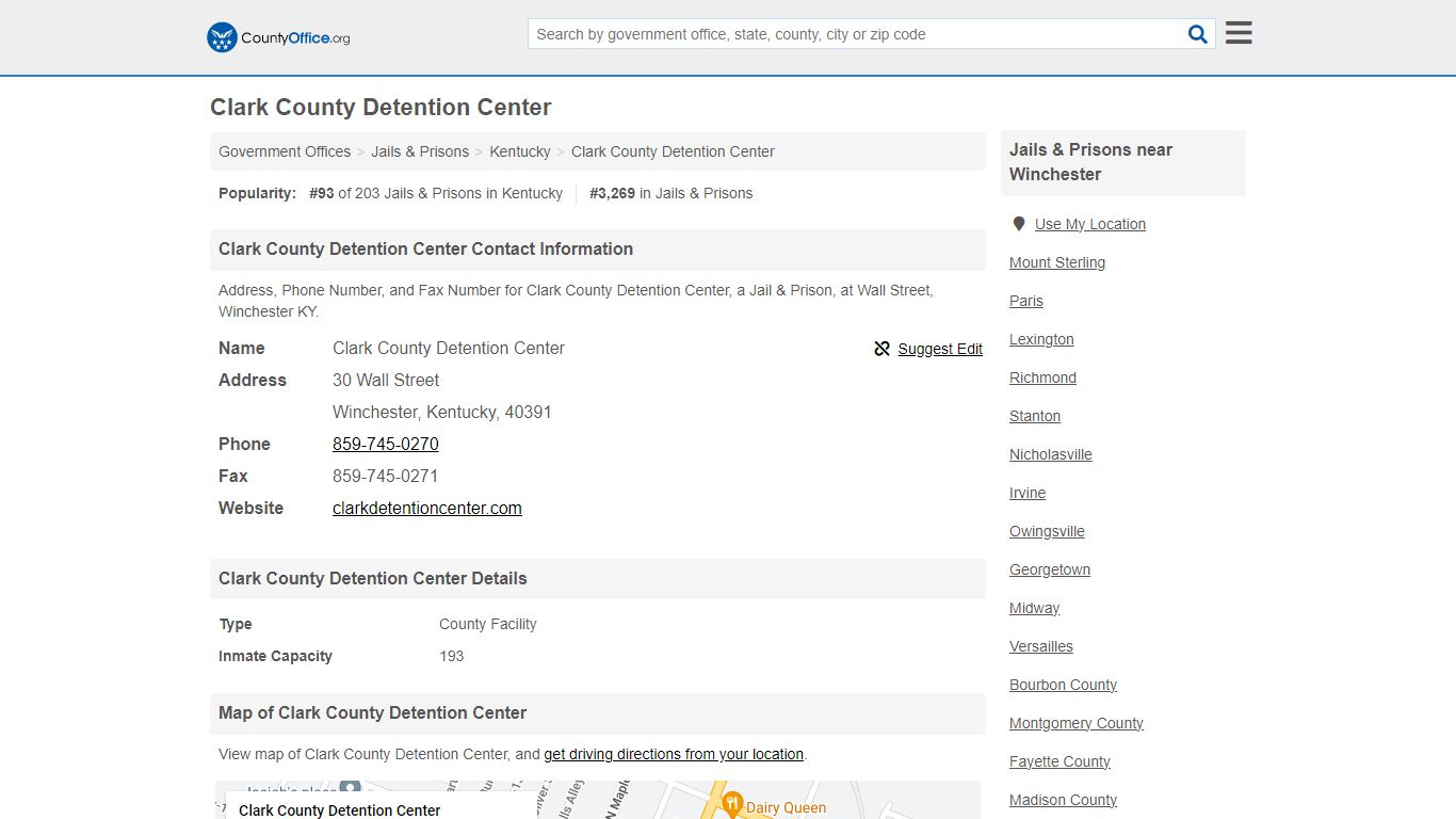 Clark County Detention Center - Winchester, KY (Address, Phone, and Fax)